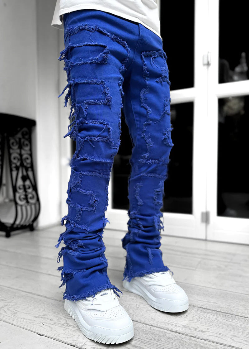 Men Pants Long Tight Fit Stacked Jeans For Mens Clothing