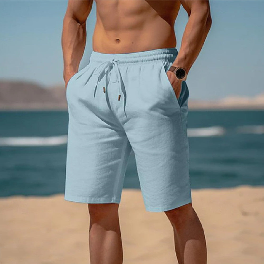 Summer Drawstring Shorts Elastic Waist Straight Pants Beach Breathable Shorts For Men Clothing