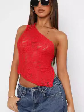 Ins Lace Backless Top Summer Solid Color Waistless Asymmetrical