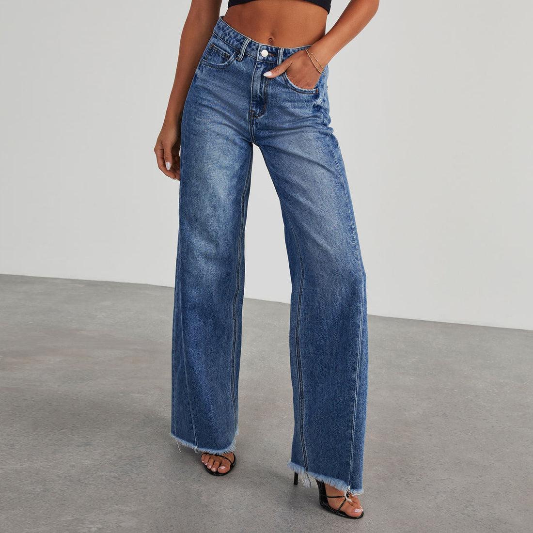 Fashion High Waist Jeans With Pockets Comfortable Women's