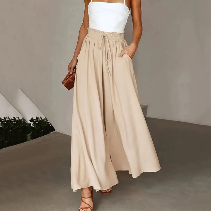 Plus Size Wide Leg Pants - Stylish Solid Paper Bag Waist Design