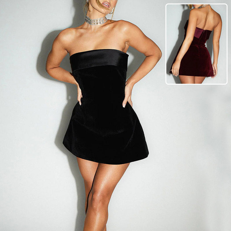 Ins Slim Tube-top Dress Fashion Zipper A-line Short Dresses Party