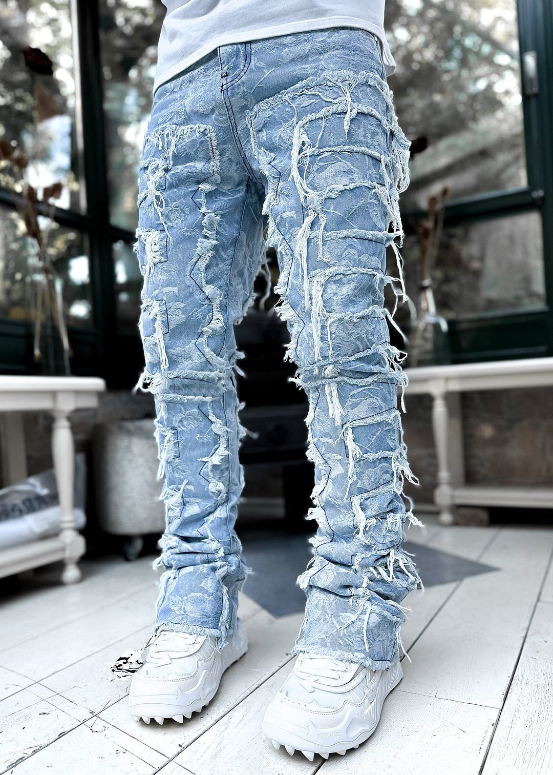 Men Pants Long Tight Fit Stacked Jeans For Mens Clothing