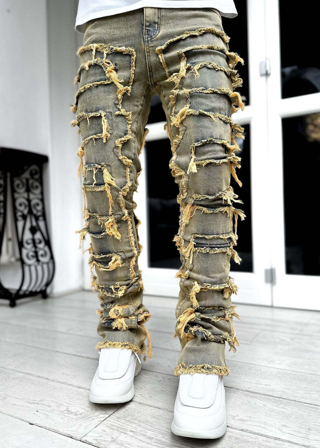Men Pants Long Tight Fit Stacked Jeans For Mens Clothing