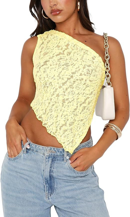 Ins Lace Backless Top Summer Solid Color Waistless Asymmetrical