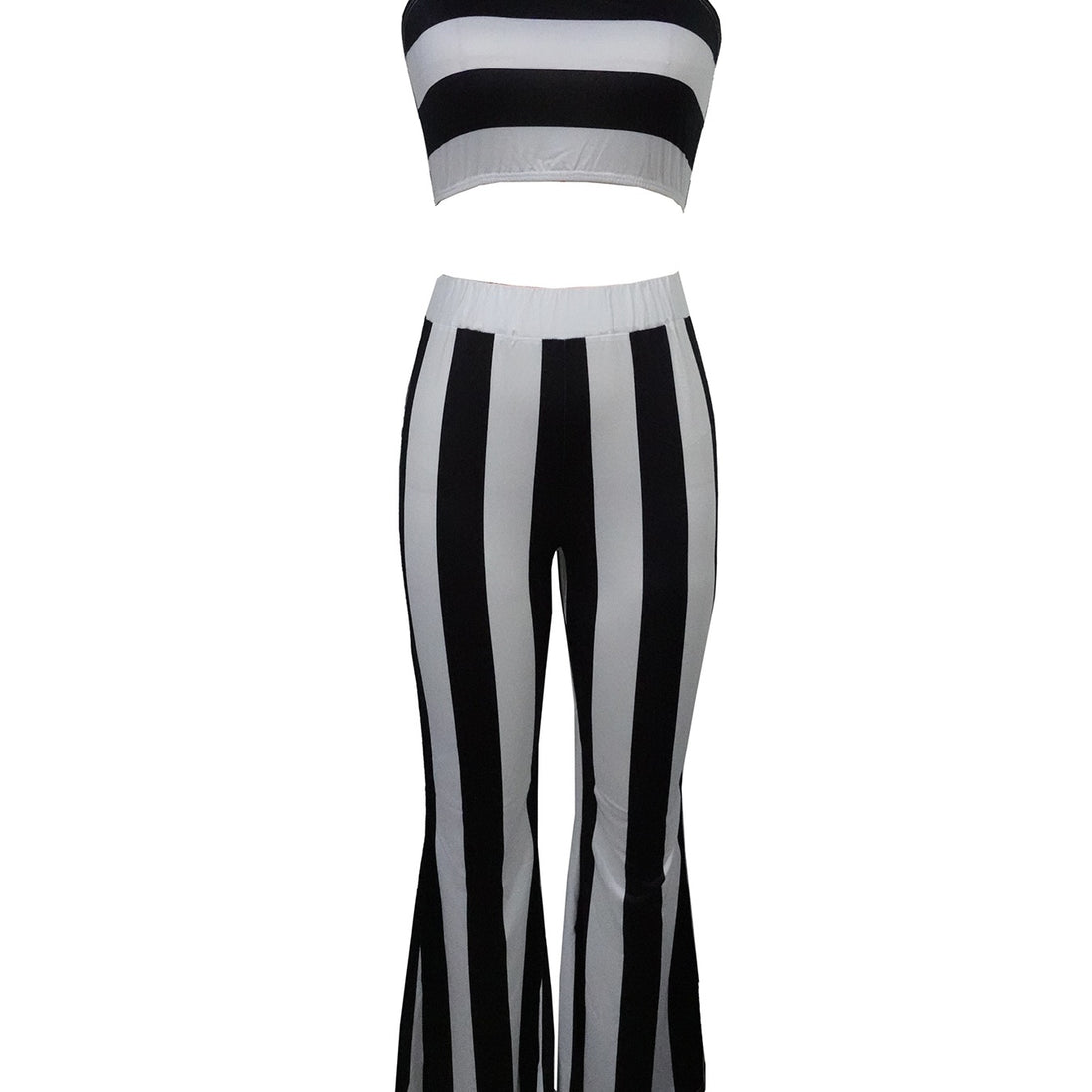 Women's Striped Camisole Vest Slim Fit Flared Pants Set