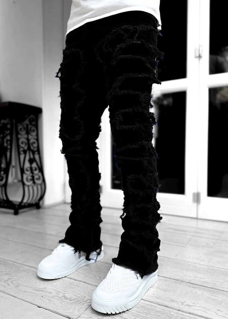 Men Pants Long Tight Fit Stacked Jeans For Mens Clothing