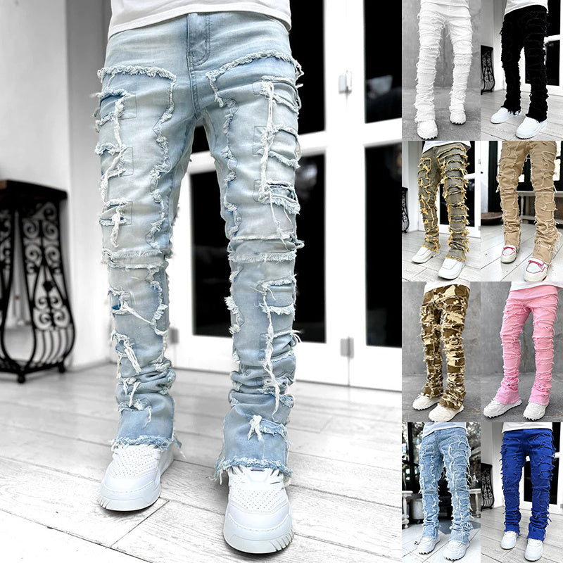 Men Pants Long Tight Fit Stacked Jeans For Mens Clothing