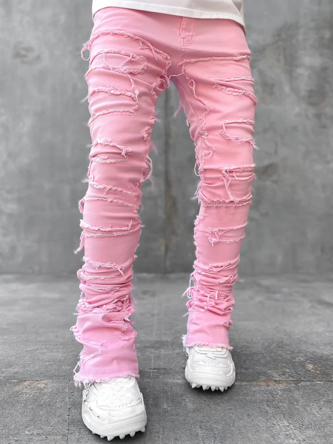Men Pants Long Tight Fit Stacked Jeans For Mens Clothing