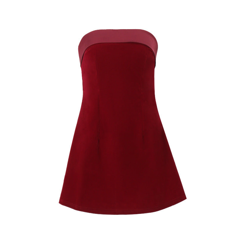 Ins Slim Tube-top Dress Fashion Zipper A-line Short Dresses Party