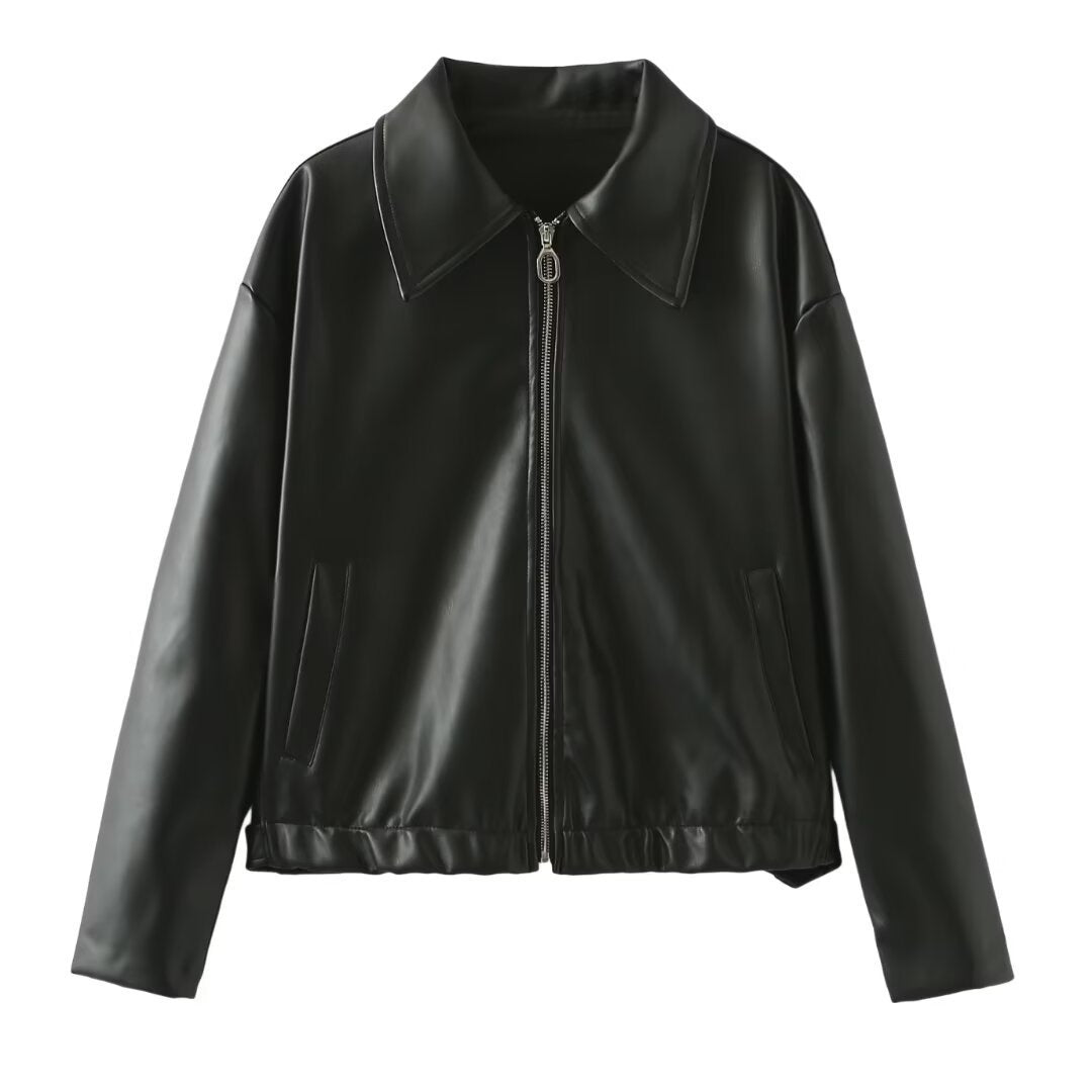 Casual Long Sleeve Leather Coat Tops Women Clothing