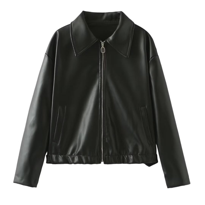 Casual Long Sleeve Leather Coat Tops Women Clothing