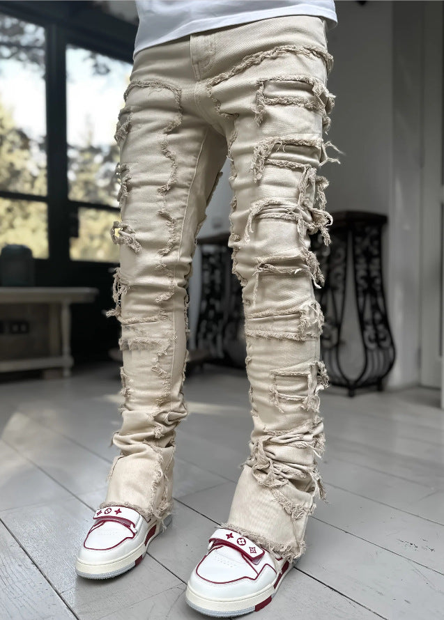 Men Pants Long Tight Fit Stacked Jeans For Mens Clothing