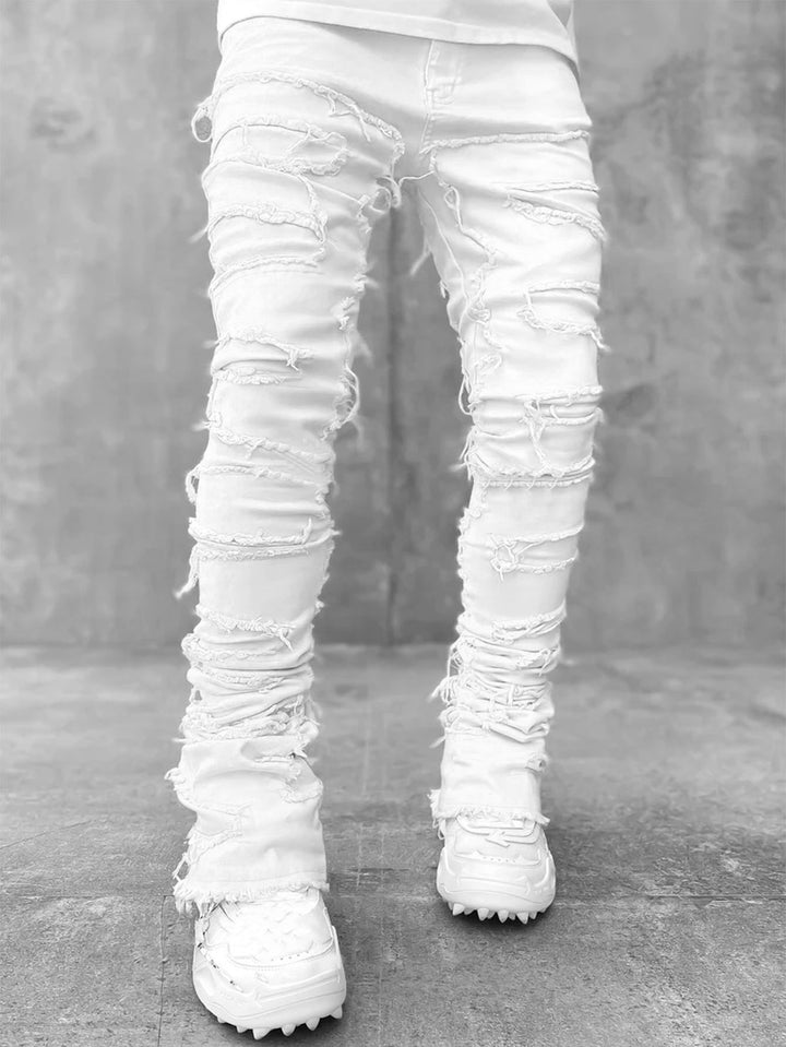Men Pants Long Tight Fit Stacked Jeans For Mens Clothing
