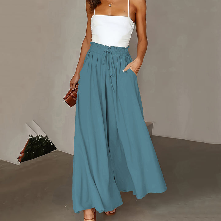 Plus Size Wide Leg Pants - Stylish Solid Paper Bag Waist Design
