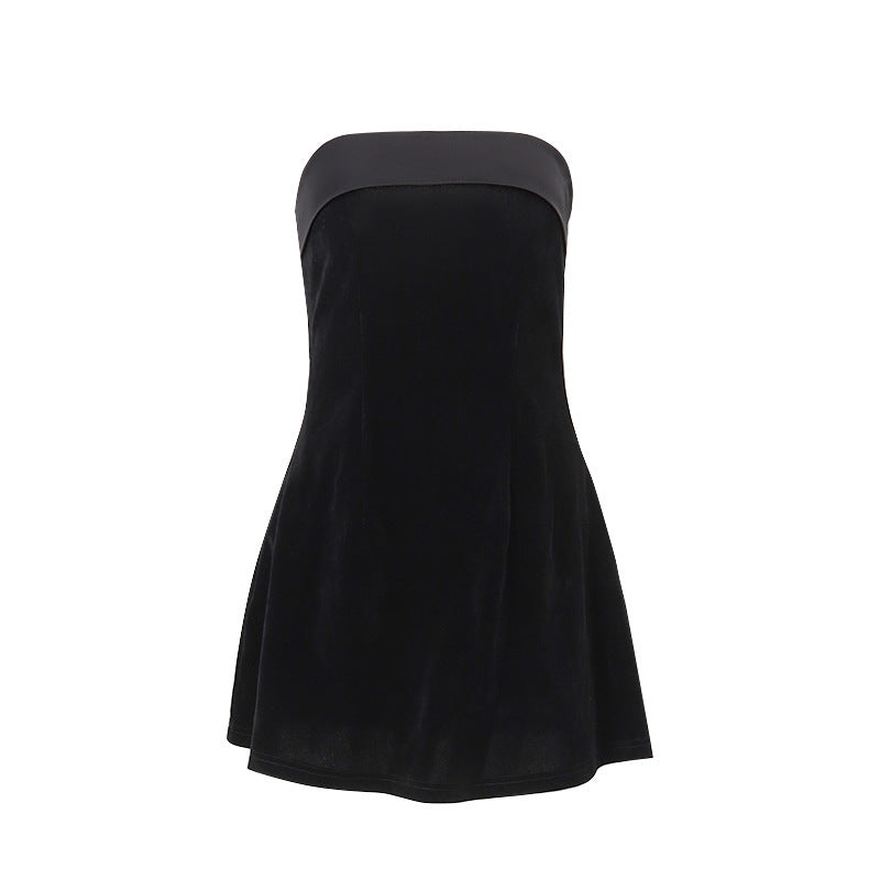 Ins Slim Tube-top Dress Fashion Zipper A-line Short Dresses Party