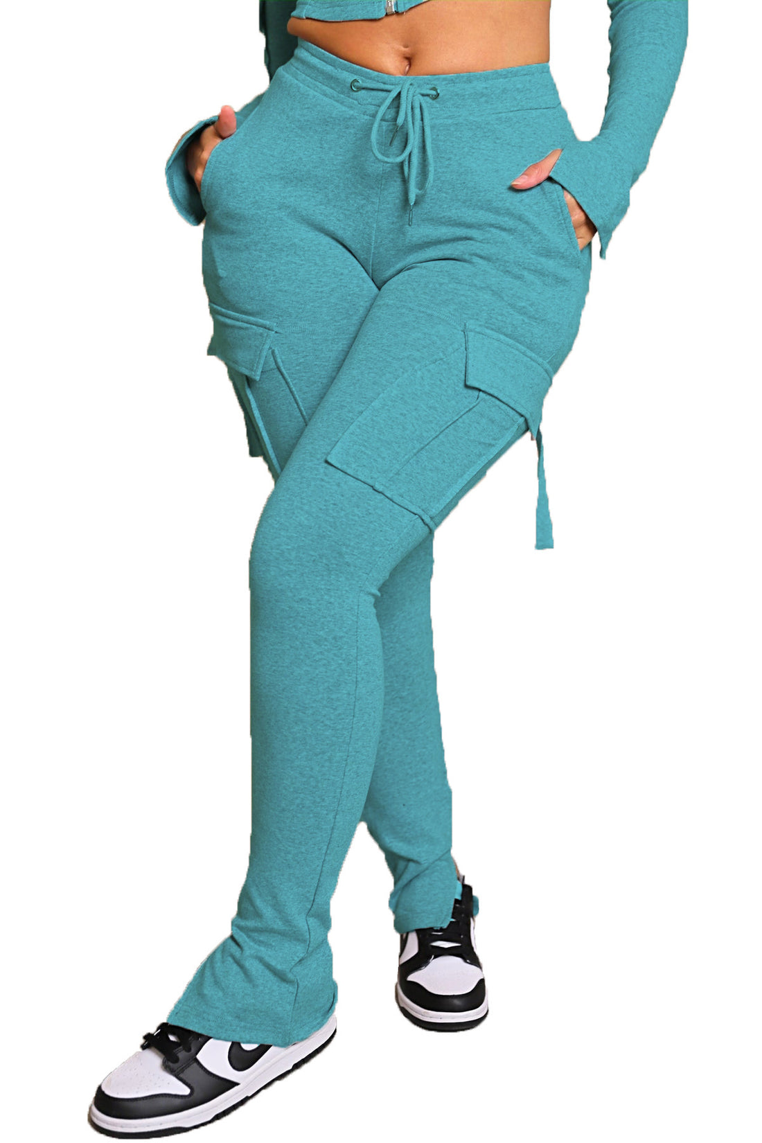 Cargo Pants With Pockets High Waist Drawstring Wide Leg Straight